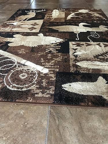 Miniatura 8 de Alfombra estilo cabaña, diseño de casa de campo con diseño de peces y patos y ciervos, 383 (5 pies 2 pulgadas x 7 pies 3 pulgadas)