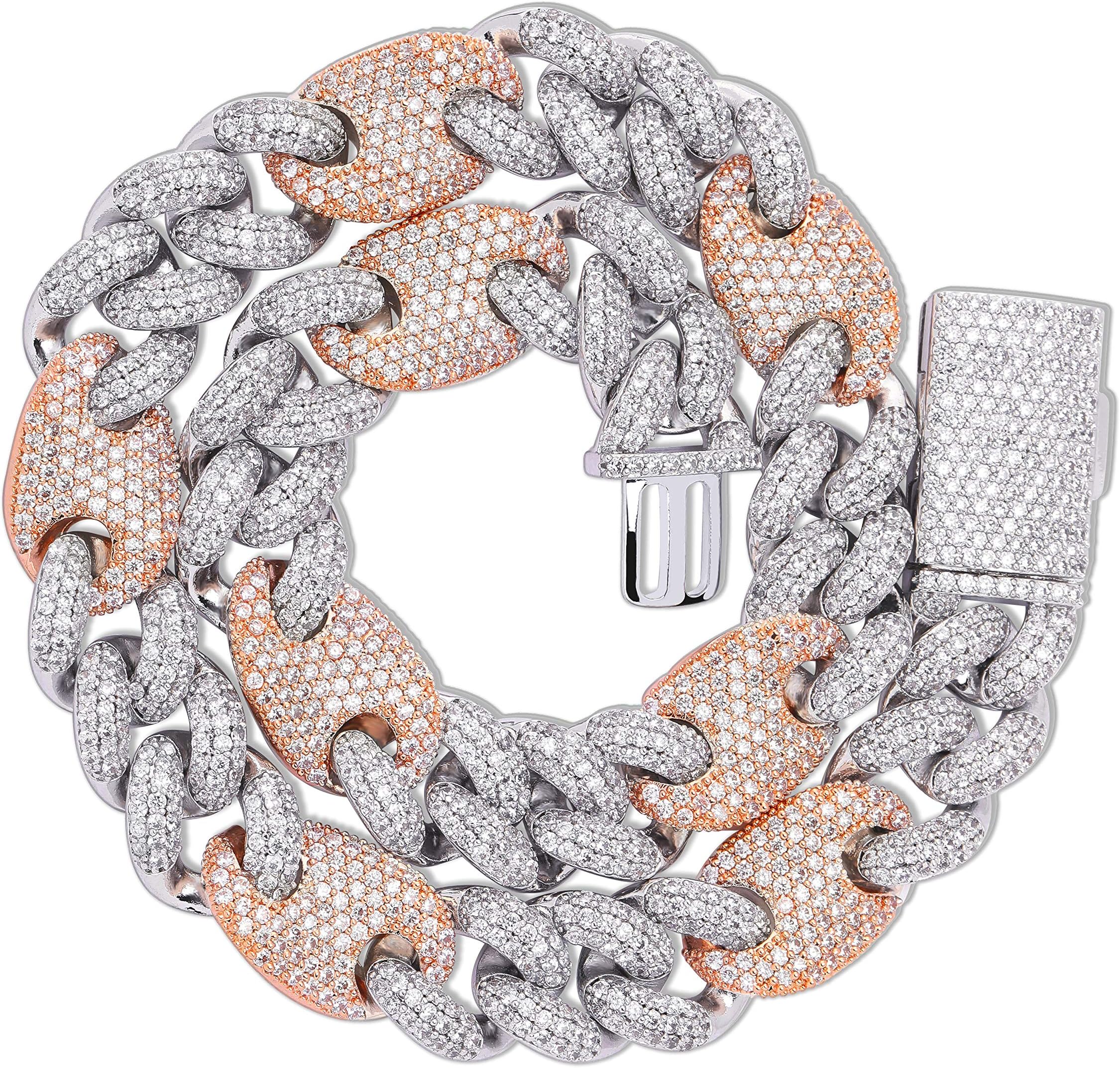 TOPGRILLZ16mm 6 Times 14K Gold Filled Iced out Cubic Zirconia Miami Cuban Link Chain for Men with Box Clasp Hip Hop Prong Setting