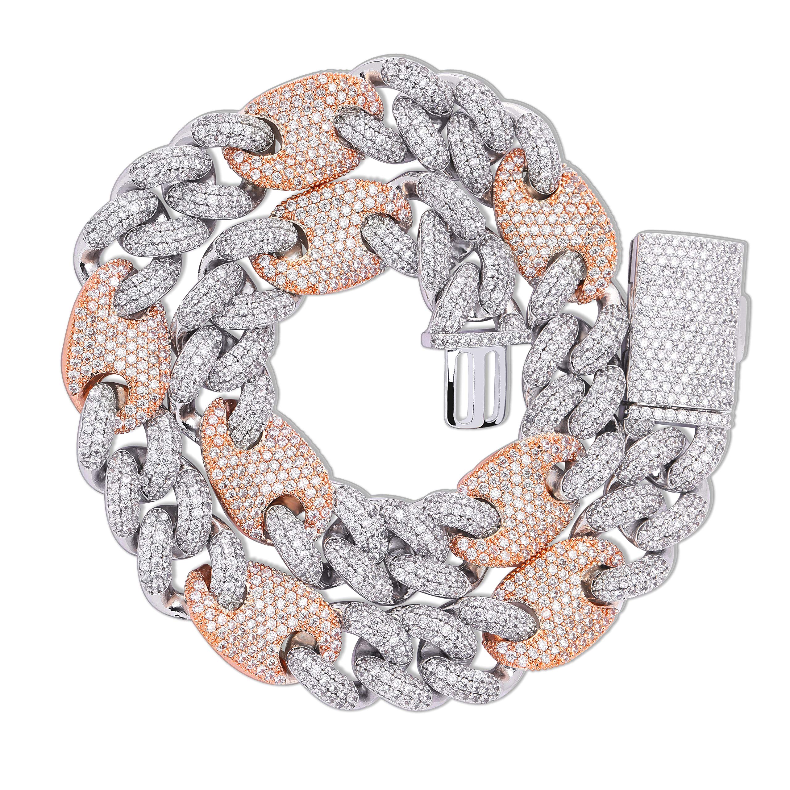 TOPGRILLZ 16mm 6 Times 14K Gold Filled Iced out Cubic Zirconia Miami Cuban Link Chain for Men with Box Clasp Hip Hop Prong Setting