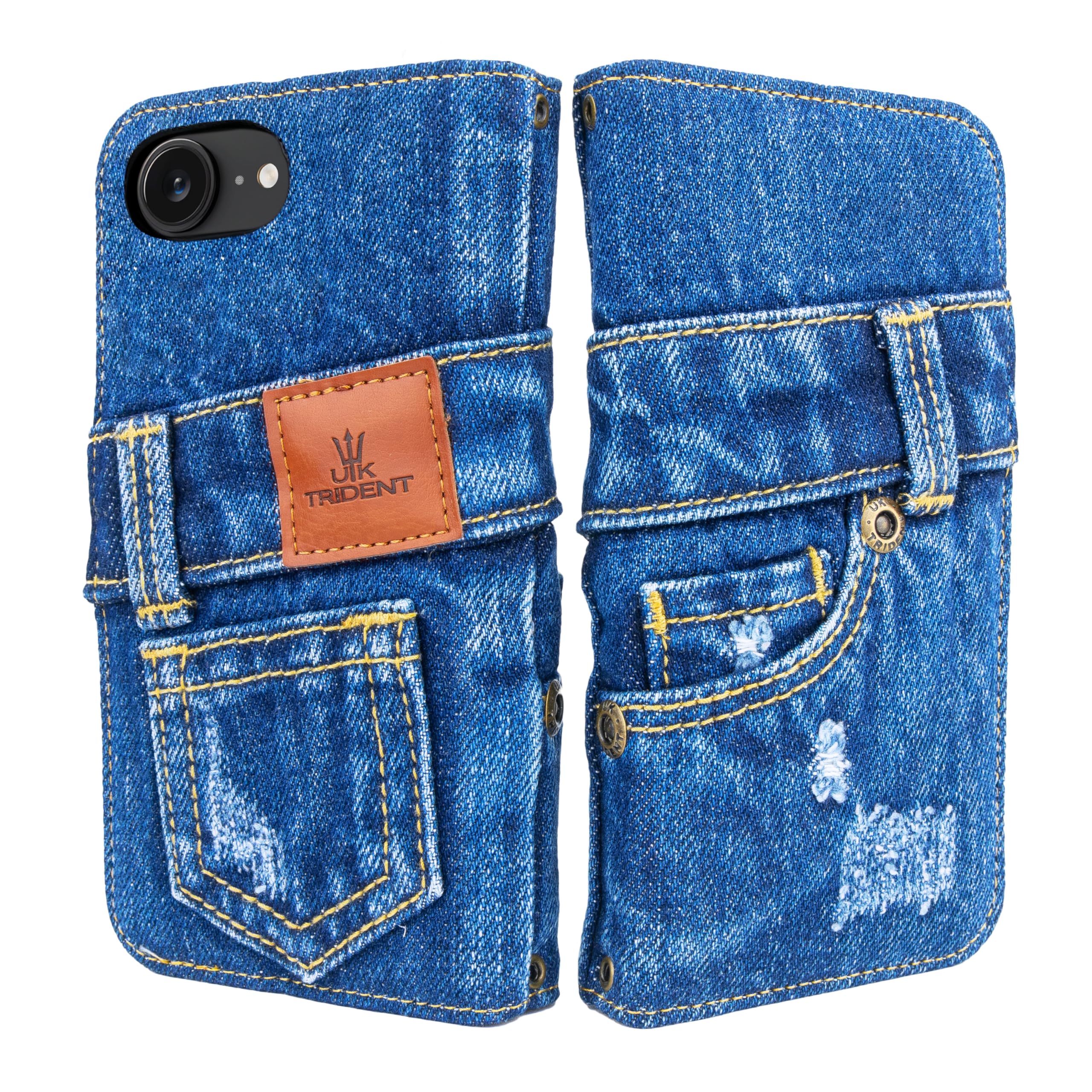 UK Trident デニム iPhone17eケース / iPhone16eケース 手帳型 iPhoneケース 手作り カード収納 おしゃれ