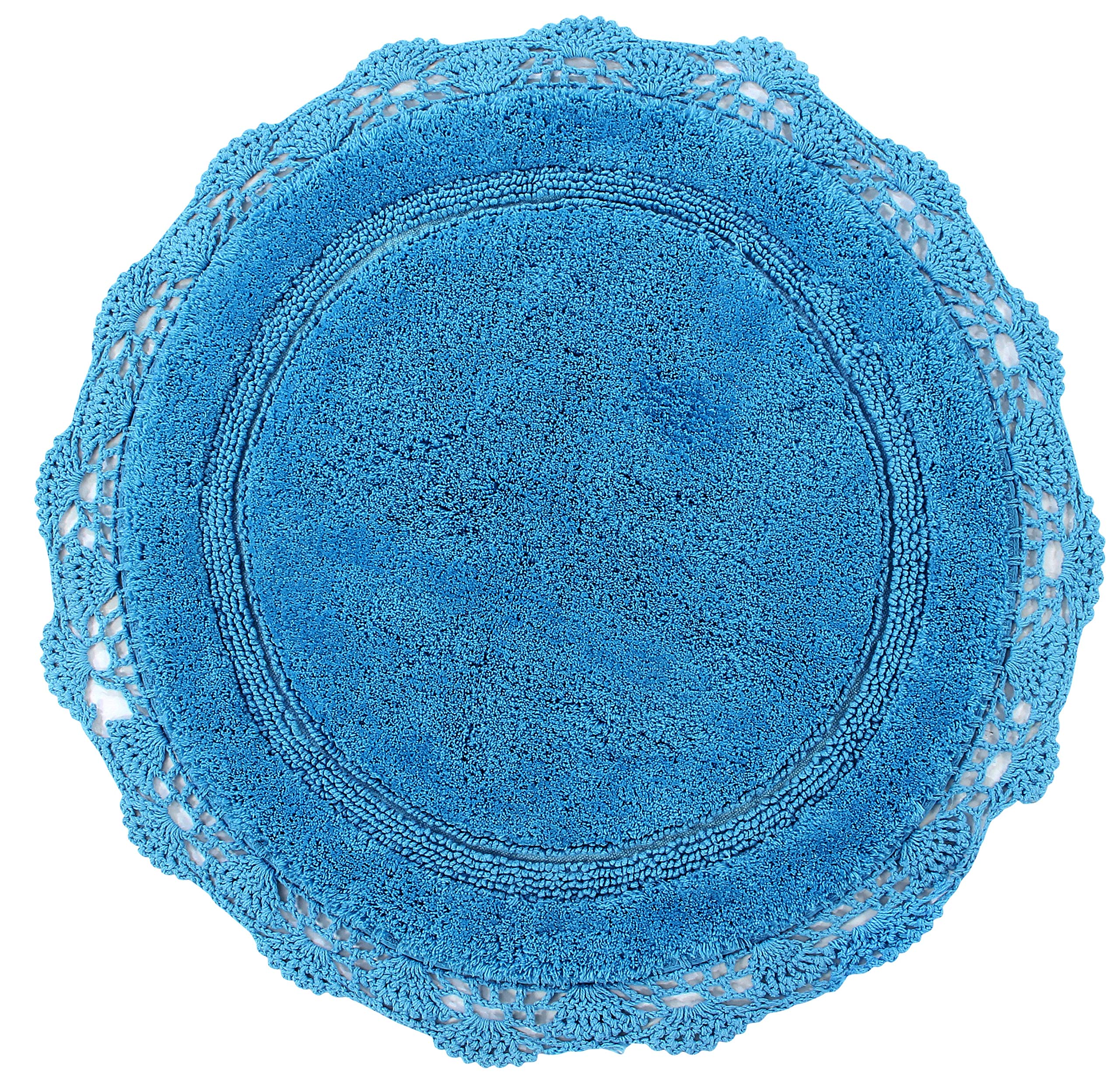 WARISI - Crochet Collection - Designer, Plush 100% Cotton Round, Oval Bath Area Rug (60 inches, Aqua Blue)
