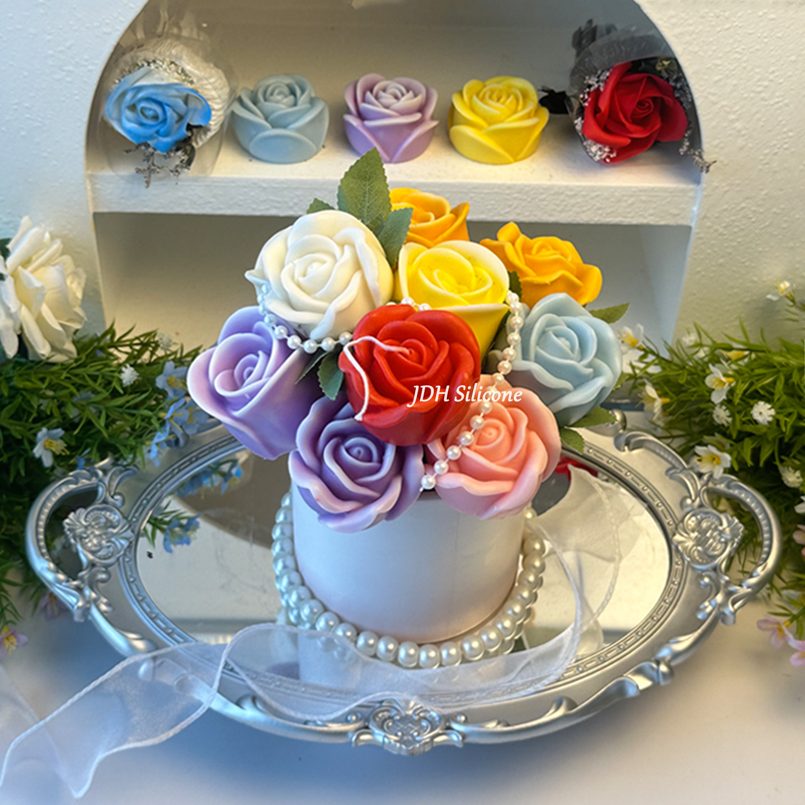 Stampo in silicone per candele a forma di colonna di fiori, stampo per la fabbricazione di candele di cera, stampo in silicone per candele a forma di cilindro di fiori, stampo in