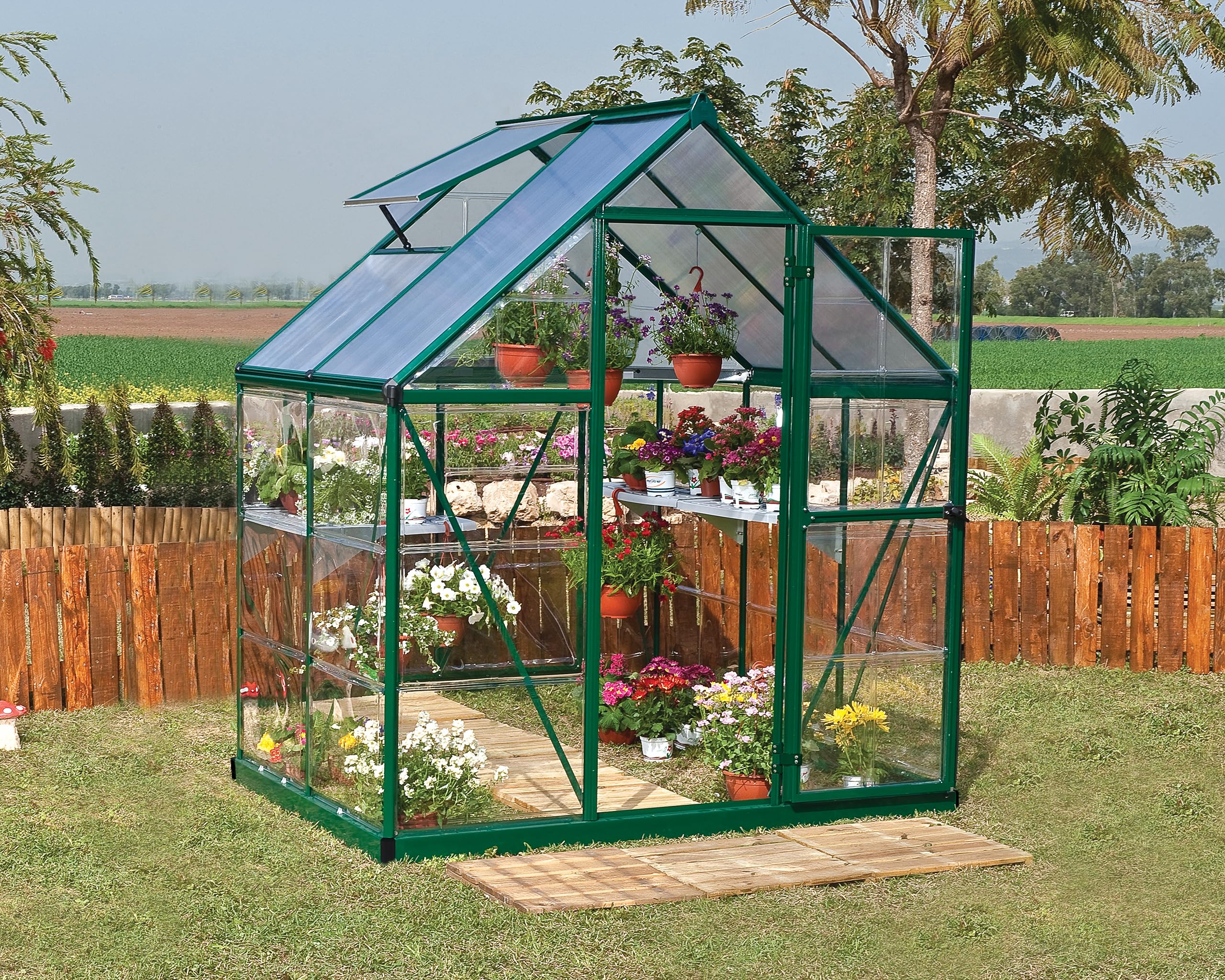 Canopia by Palram Gewächshaus klein Hybrid 6x4 Treibhaus 126x185 cm Aluminium Grün Tomatenhaus Polycarbonatplatten UV-beständig