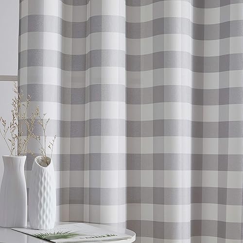 Miniatura 3 de HLC.ME Hilltop Buffalo Check - Cortinas de ventana ligeras, translúcidas, texturizadas, con ojal, cortinas para dormitorio, comedor y sala de estar,