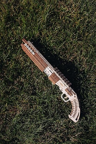 Miniatura 6 de Wood Trick Rompecabezas de madera 3D de escopeta para adultos y niños para construir - Construcción detallada - 23 x 8 pulgadas - Kits de modelos de