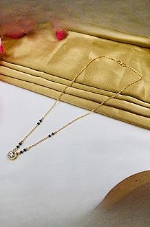 JHB AD Diamond Boll Pendant Black Beads Chain Short Mangalsutra For Women's