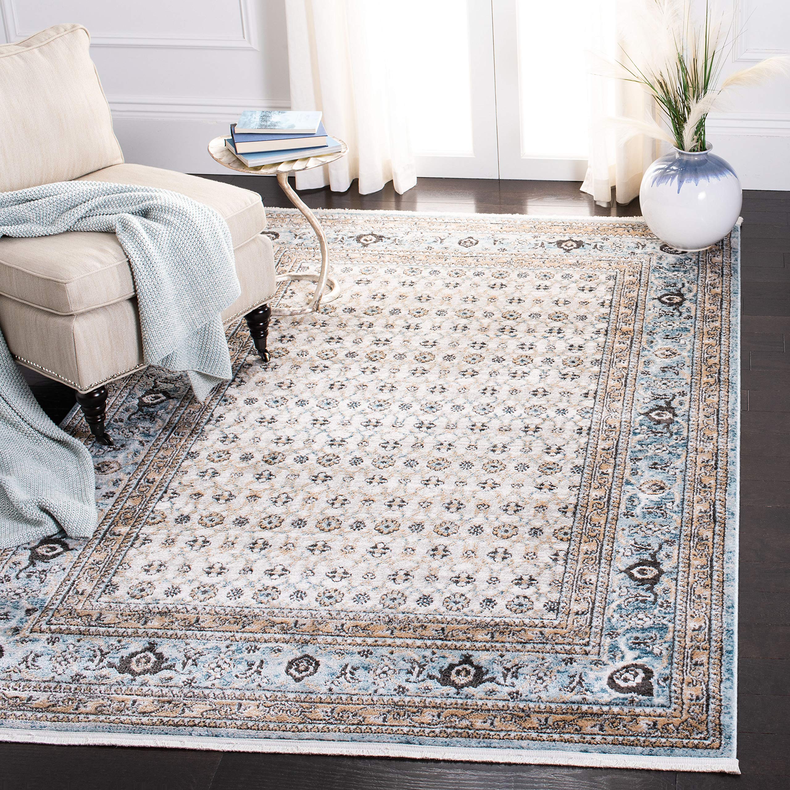 Safavieh Tapis Contemporain pour Salon, Salle à Manger, Chambre à Coucher - Shivan Collection, Tapis à Poil Court, Bleu et Rose, 66 X 244 cm
