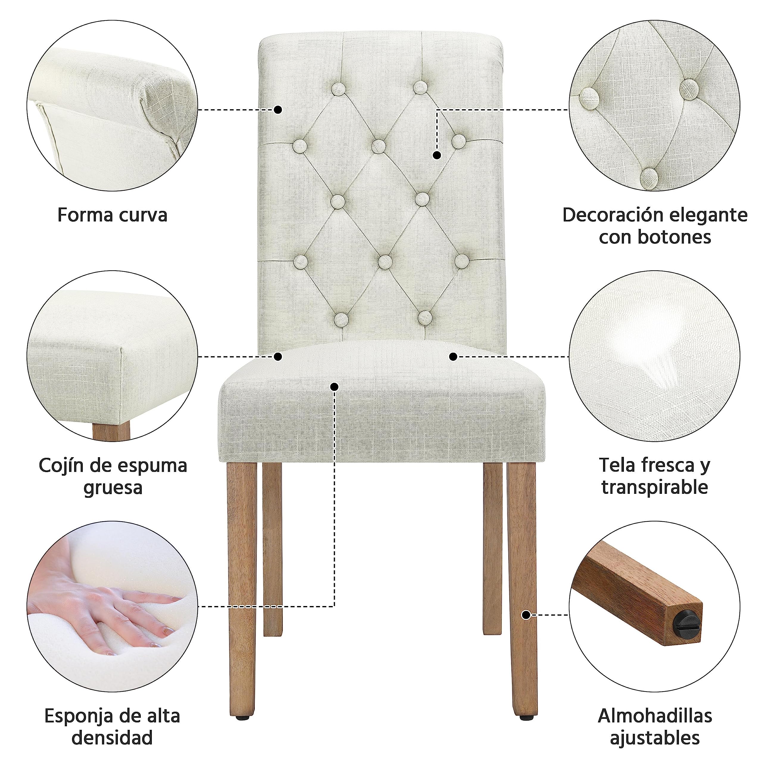 Yaheetech Set de 4 Piezas Silla de Comedor Clásico Patas de Madera Tapizadas en Beige Ergonómicas y Robustas