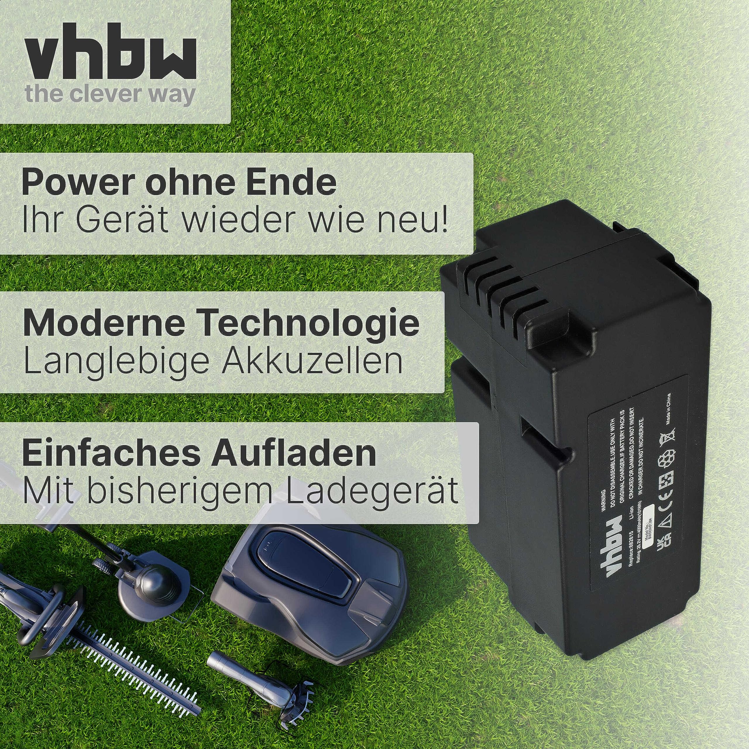 vhbw Batería Compatible con Yard Force SA900, SA800PRO, SC600ECO, X100i, SA900B, SA650B, SA600H Robot cortacésped cortacésped 4000mAh 25,2V Li-Ion