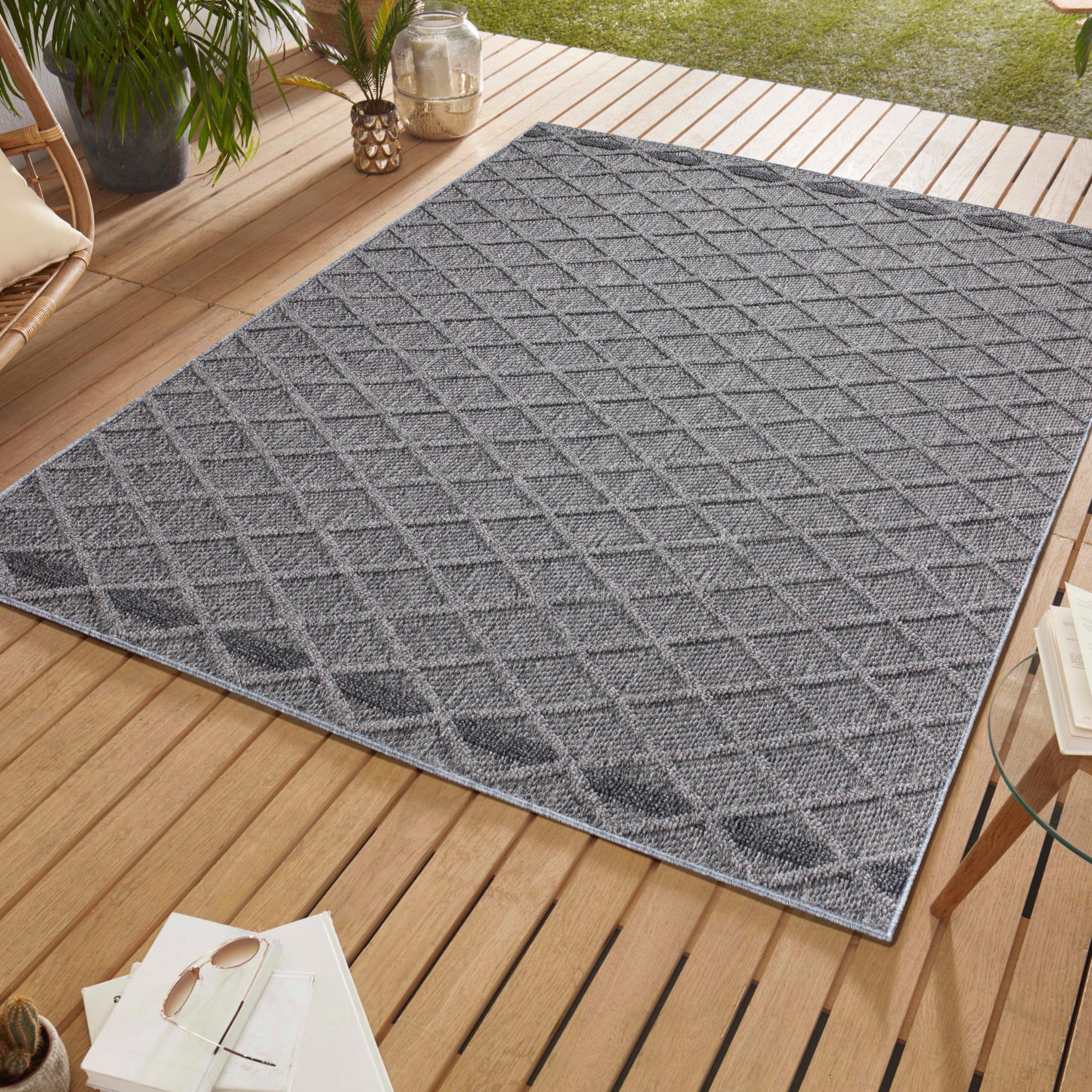 SIMPEX In & Outdoor Bouclé Teppich wetterfest 3D Hoch Tief Effekt für Balkon Terrasse Garten Flur Küche oder Wohnzimmer in verschiedenen Größen