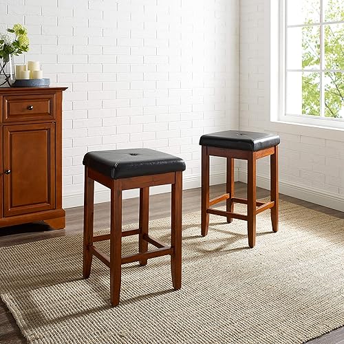 Miniatura 8 de Crosley Furniture Juego de 2 taburetes de bar tapizados cuadrados con altura de mostrador, caoba vintage, 24 pulgadas Vintage mahogany,Negro