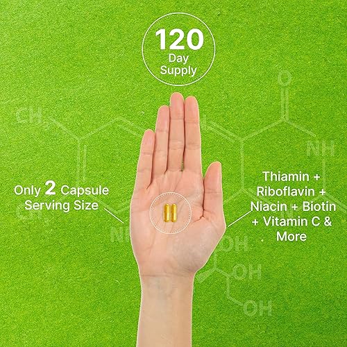 Miniatura 5 de Complejo bioactivo de vitamina B para hombres y mujeres, 240 cápsulas vegetales  Complejo B metilado y vitamina C esterificada  Alta potencia y