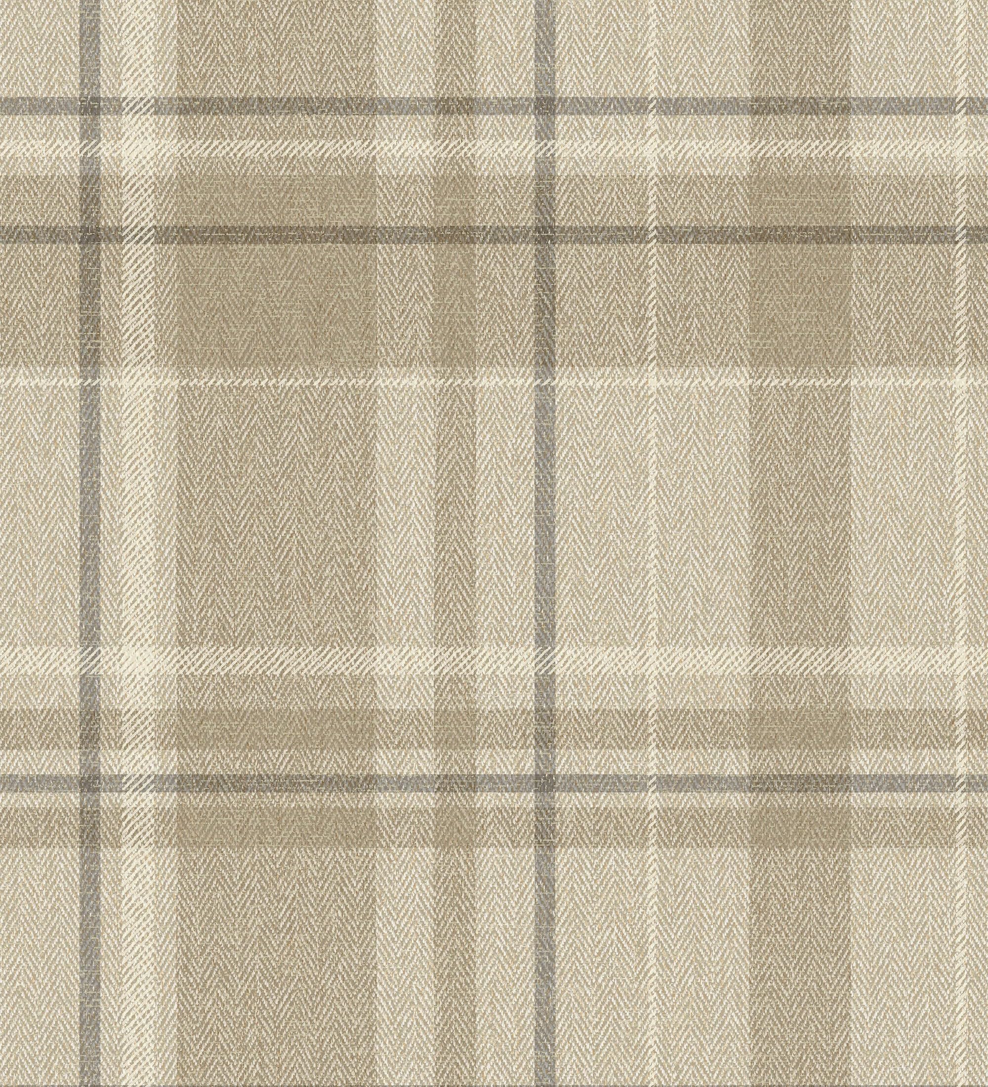 GAULAN 683559 - Papel pintado de cuadros escoceses fondo efecto textil de espiga en tonos beige para pared salón dormitorio pasillo comedor - Rollo de 10 m x 0,53 m