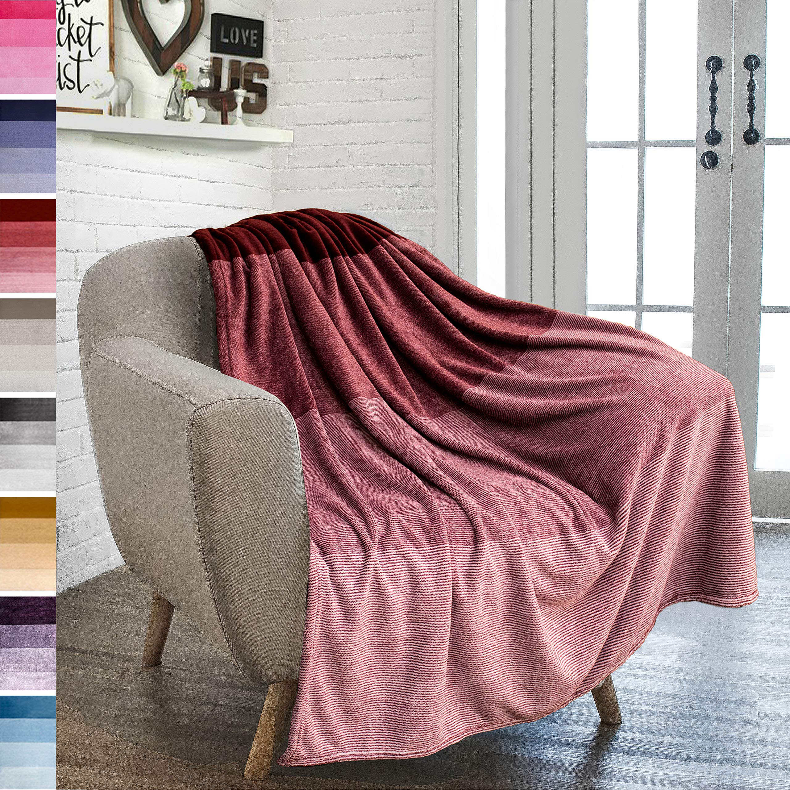 Pavilia Red Ombre Fleece Throw Blanket For Couch Soft Flannel