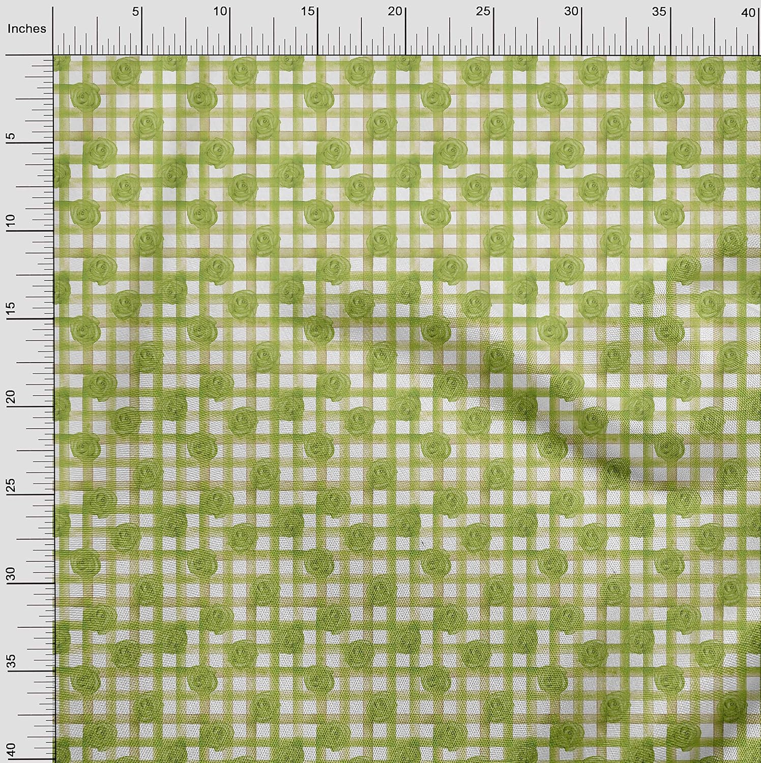 oneOone Polyester Spandex Light Green Fabric Check,Cyclamen & Rose Floral Quilting Supplies Print Sewing Fabric by The Yard 56 Inch Wide