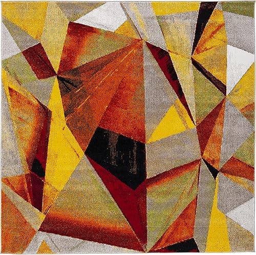 Miniatura 74 de SAFAVIEH Porcello Collection - Alfombra de área de 8 x 10 pies, gris claro y naranja, diseño abstracto moderno, no desprende pelusa y de fácil Gris