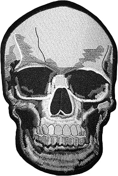 [Large Size] Papapatch Realistic Skull Dead Head Skeleton Bone Biker Motorcycle Chopper Jacket Vest Costume Embroidered Sew on Iron on Patch Iron-Real-Skull-Large