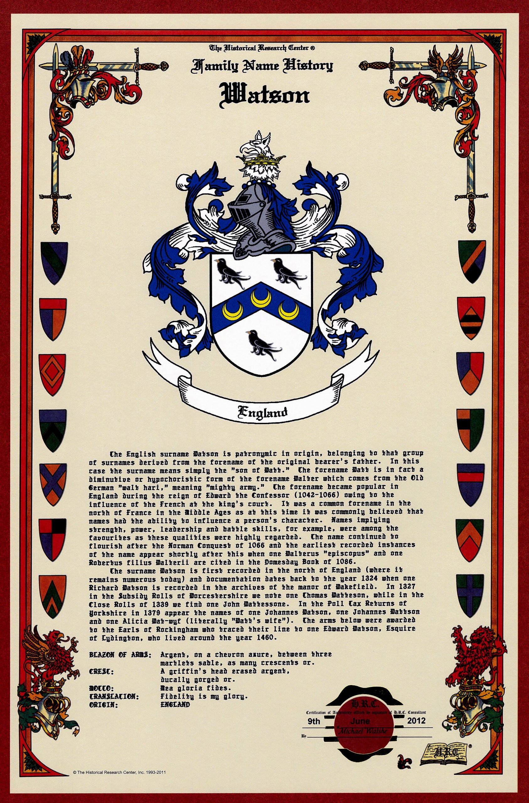 Watson Coat of ArmsCrest and Family Name History, meaning & origin plus  GenealogyFamily Tree