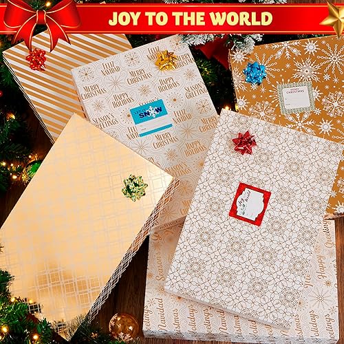 Miniatura 6 de JOYIN 12 cajas de regalo de camisa de Navidad, 15 x 10 x 2 pulgadas, 6 cajas de regalo de camisas con diseños de pintura laminada dorada, caja de