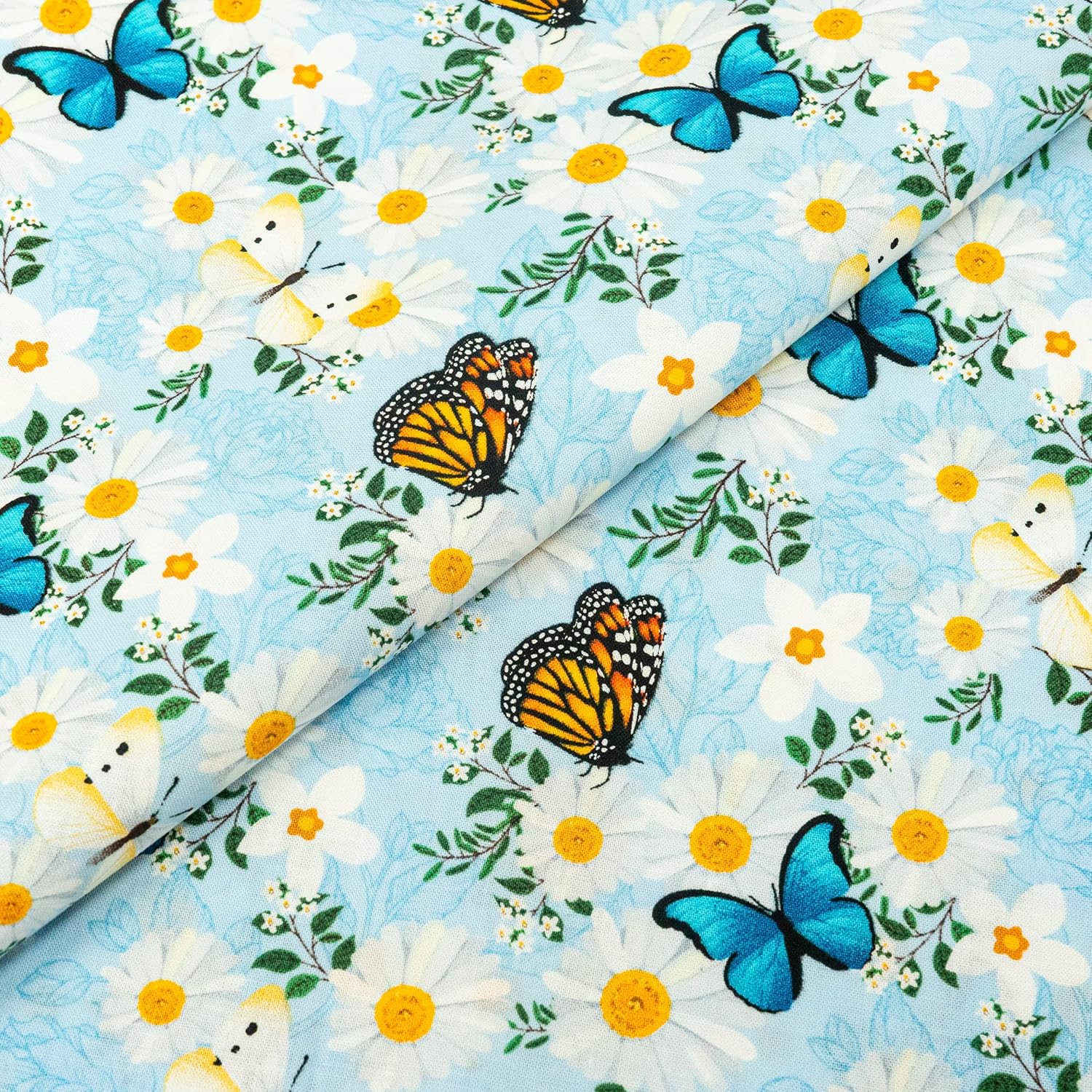 Singer Print Fabric, 100% Cotton, Blue and Orange Butterfly, Cut by The Yard (Pack of 2)