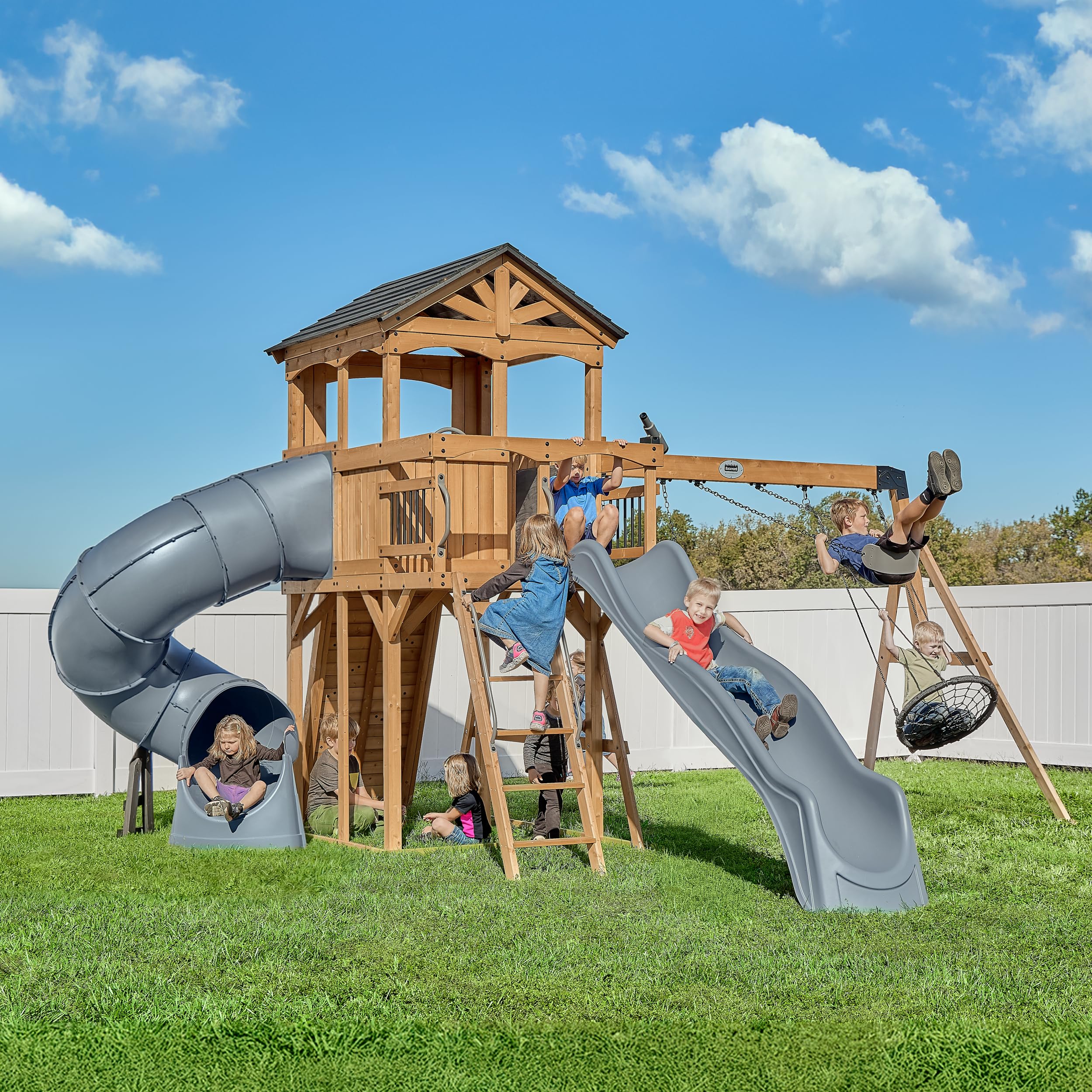 Amazon.com: Backyard Discovery Dover Bay Spruce Wood Swing Set