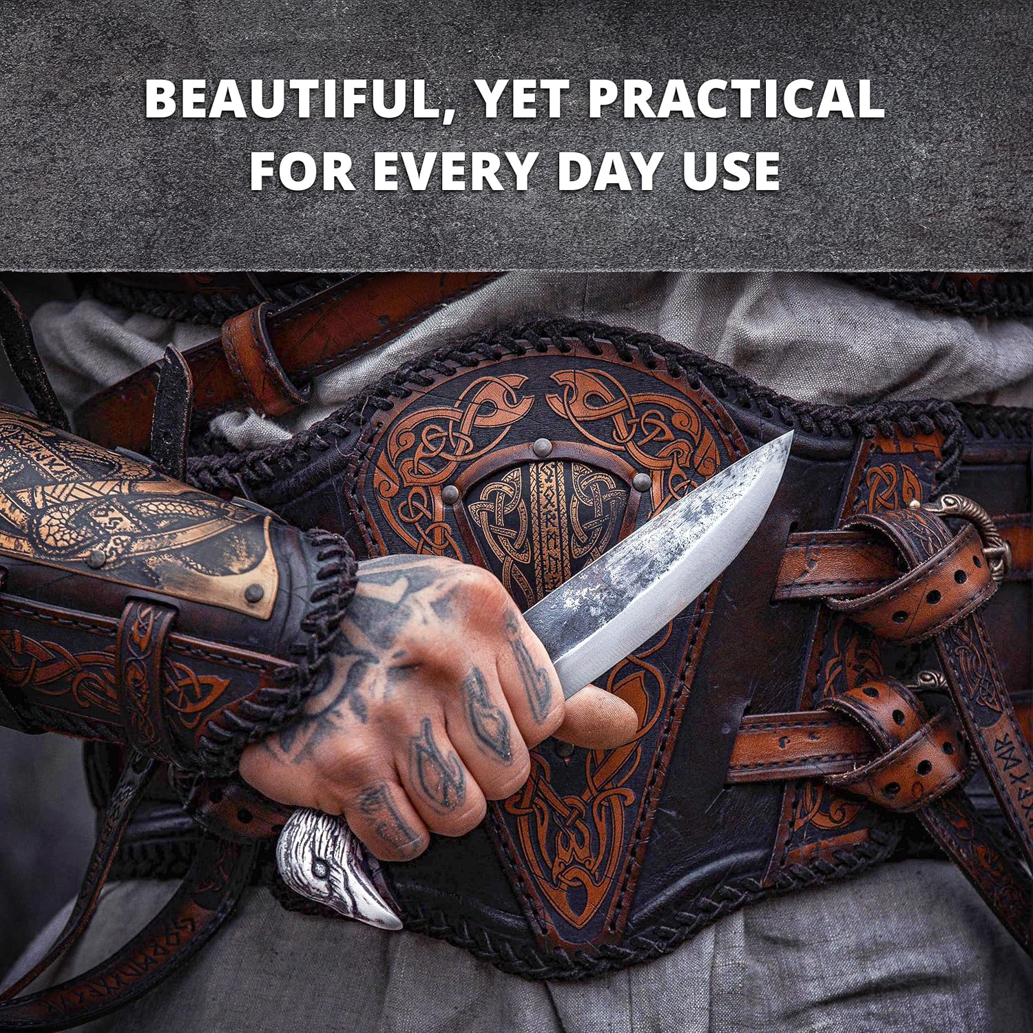 Norse Tradesman Viking Knife With Raven's Head Hilt & Leather Sheath - 5.5" Carbon Steel Blade