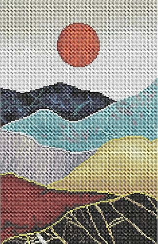 Miniatura 2 de DIAMOND ART CLUB Kit de pintura abstracta de montañas y diamantes de sol, lienzo de diamantes de paisaje, arte redondo de diamantes 5D para adultos