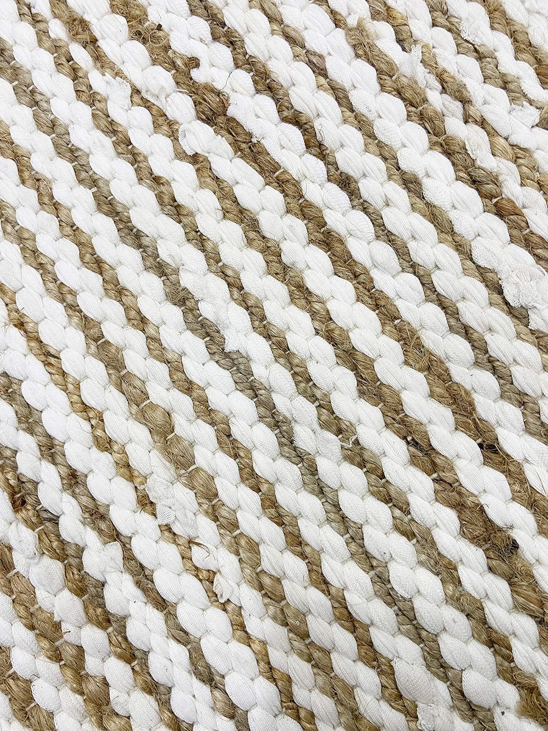 Ramanta Home Jute Cotton Rug 24x36 Inches Natural White, Handwoven Small Farmhouse Stripe Design Floor Rugs for Kitchen, Bedroom, Living Room, Entrance, Indoor | Accent Reversible for Home Décor