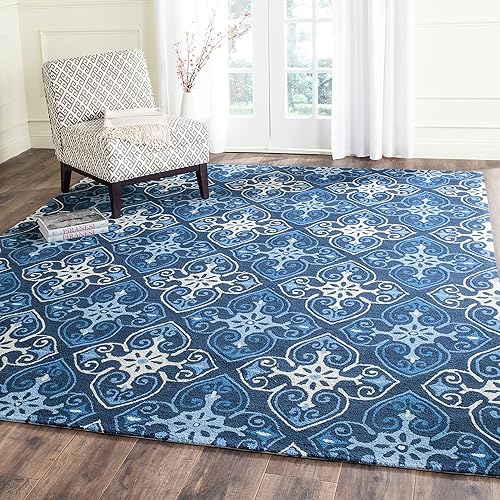 SAFAVIEH Four Seasons Collection FRS232A - Alfombra floral enganchada a mano, 8 x 10 pies, color azul marinomarfil