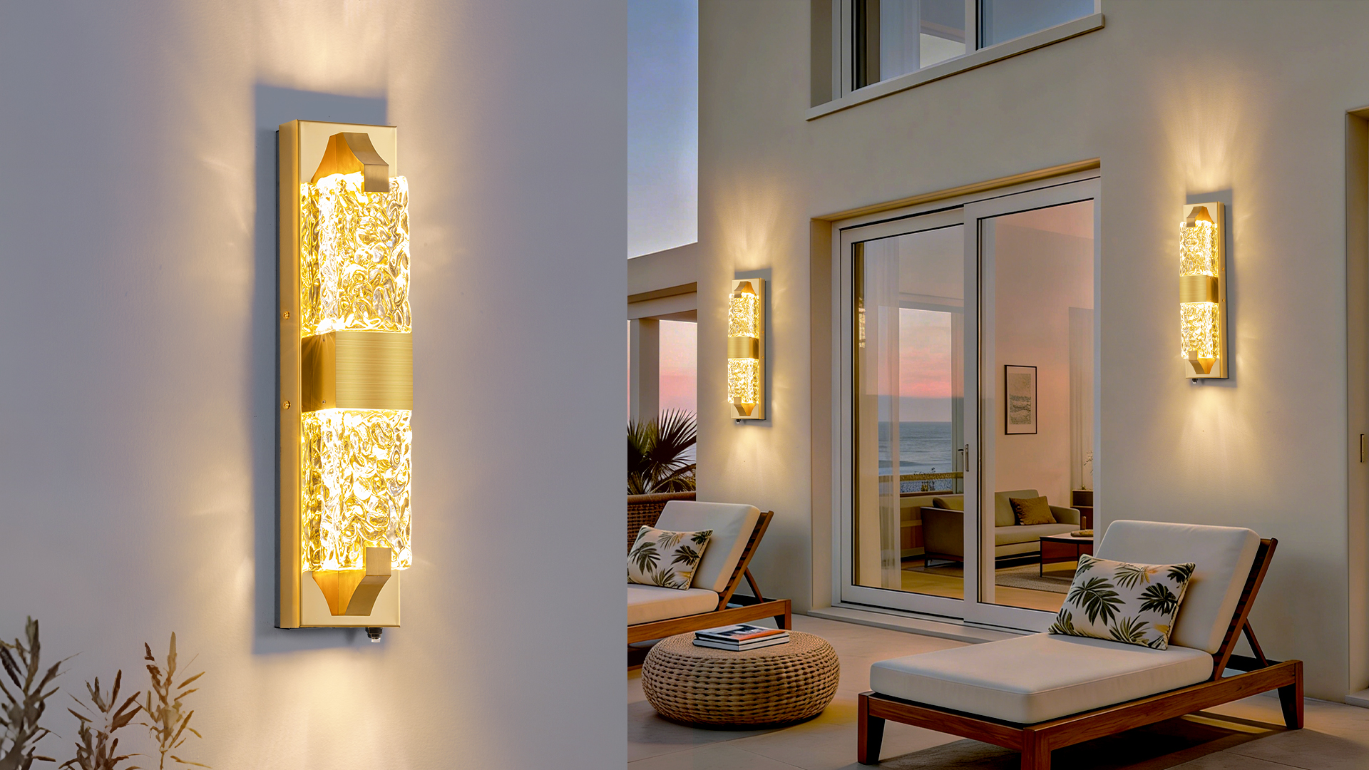 Image of Outdoor Porch Light, 18.5 inch Rustic LED Dusk to Dawn Wall Sconce Light | Rustic Wood-Grain,Crystal Glass Shade, IP65 Waterproof,12W 3000K Hardwired, Rust-resistant for Entryway /Garage /Patio /Doorway.