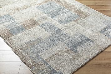 BoutiqueRugs Beige Abstract Contemporary 9x12 Large Area Rug Plush Tan Light Gray Teal Yasma Great Room Open Concept Master Bedroom Large Dining Room 9'2 x 12' Stain Resistant Non-Shedding