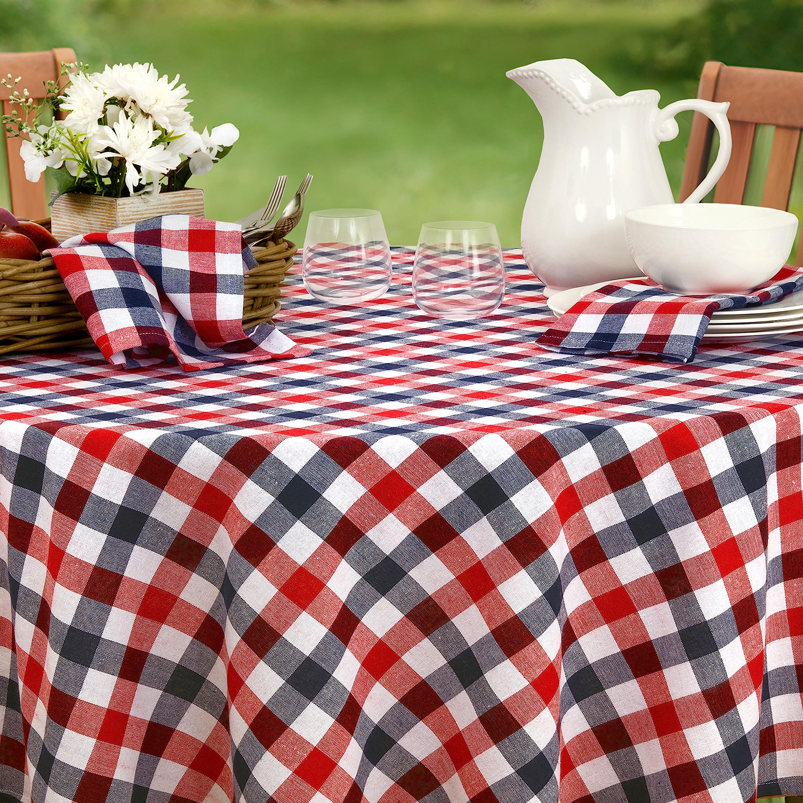 Tovaglia Americana A Quadri Buffalo Rosso Bianco Blu – Perfetta Per La Tavola In Stile Farmhouse, 132x178 Cm, Cotone Facile Da Pulire - 2