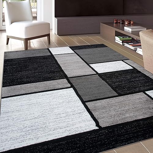 Miniatura 6 de Rugshop Tapete con diseño de cuadros contemporáneo y moderno fácil de limpiar para oficina en casa sala dormitorio cocina no desprende pelos de