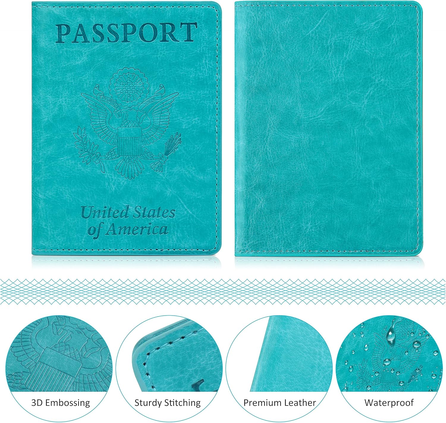  | Passport and Vaccine Card Holder Combo - Passport Holder with Vaccine Card Slot Waterproof, Synthetic Leather Passport Case Protector, Stylish Passport Cover with 3D Embossed Patterns, Ultra Slim Passport Wallet for Men and Women (Turkey blue) | Passport Covers