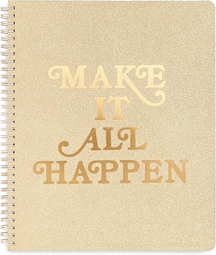 ban.do Rough Draft Cuaderno grande en espiral con frase, 11 x 9 pulgadas, con bolsillos y 160 páginas con rayas universitarias, Make It All Happen