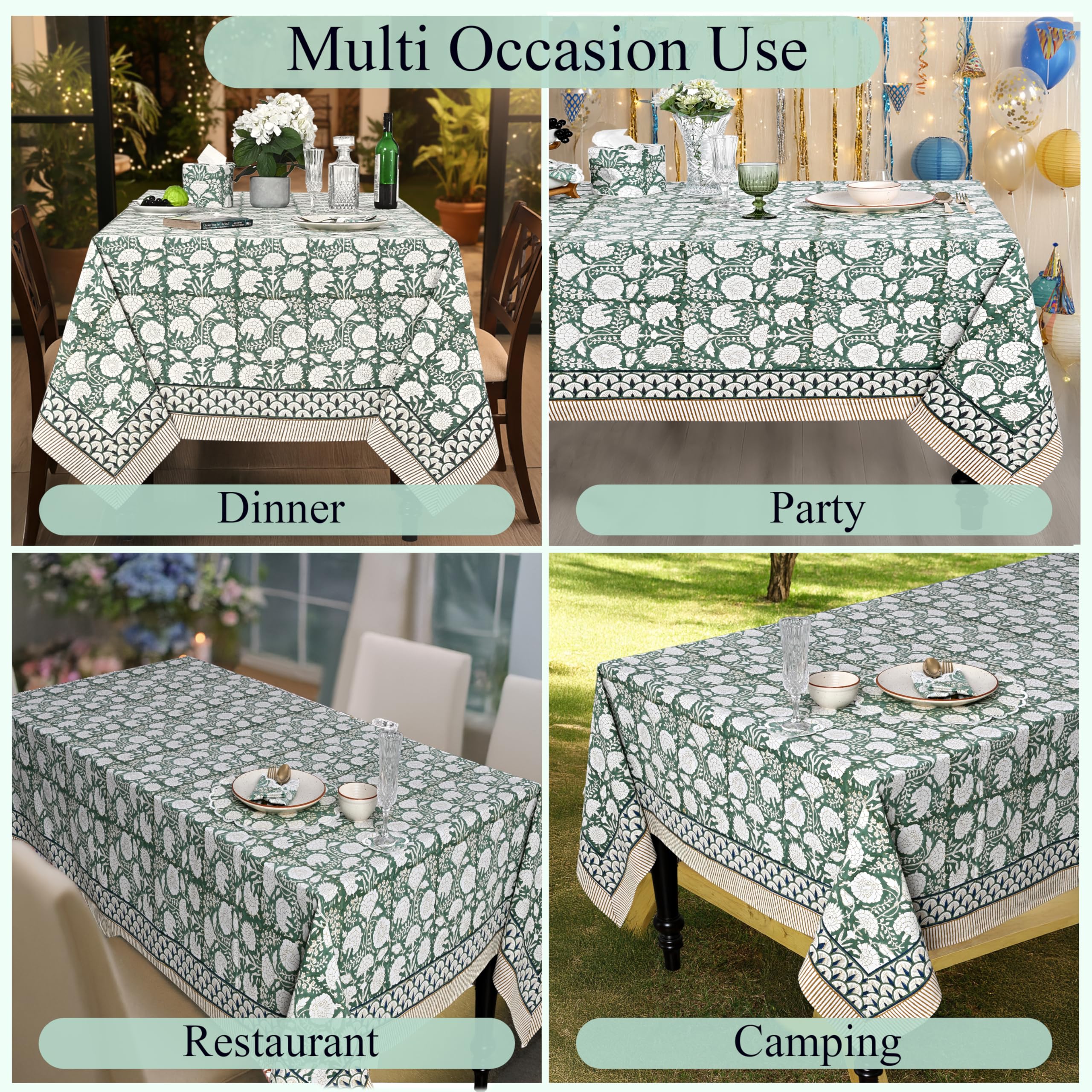 Amazon.com: Ridhi -Turquoise Moss Green Cotton Tablecloth