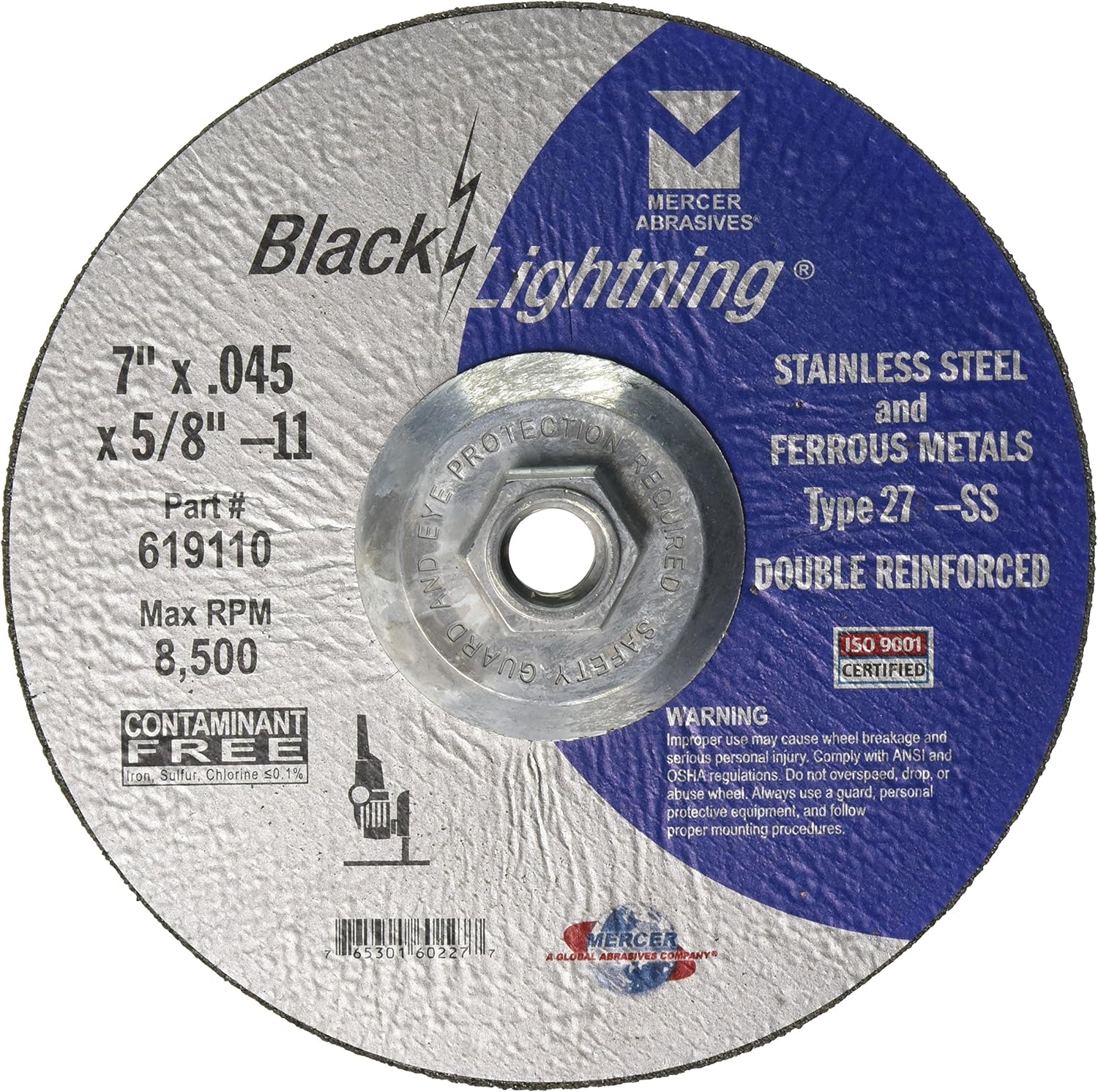 Mercer Industries 618030 - 7" x .045 x 7/8" Type 27 Black Lightning Cut-Off Wheels for Metal (25 pack)