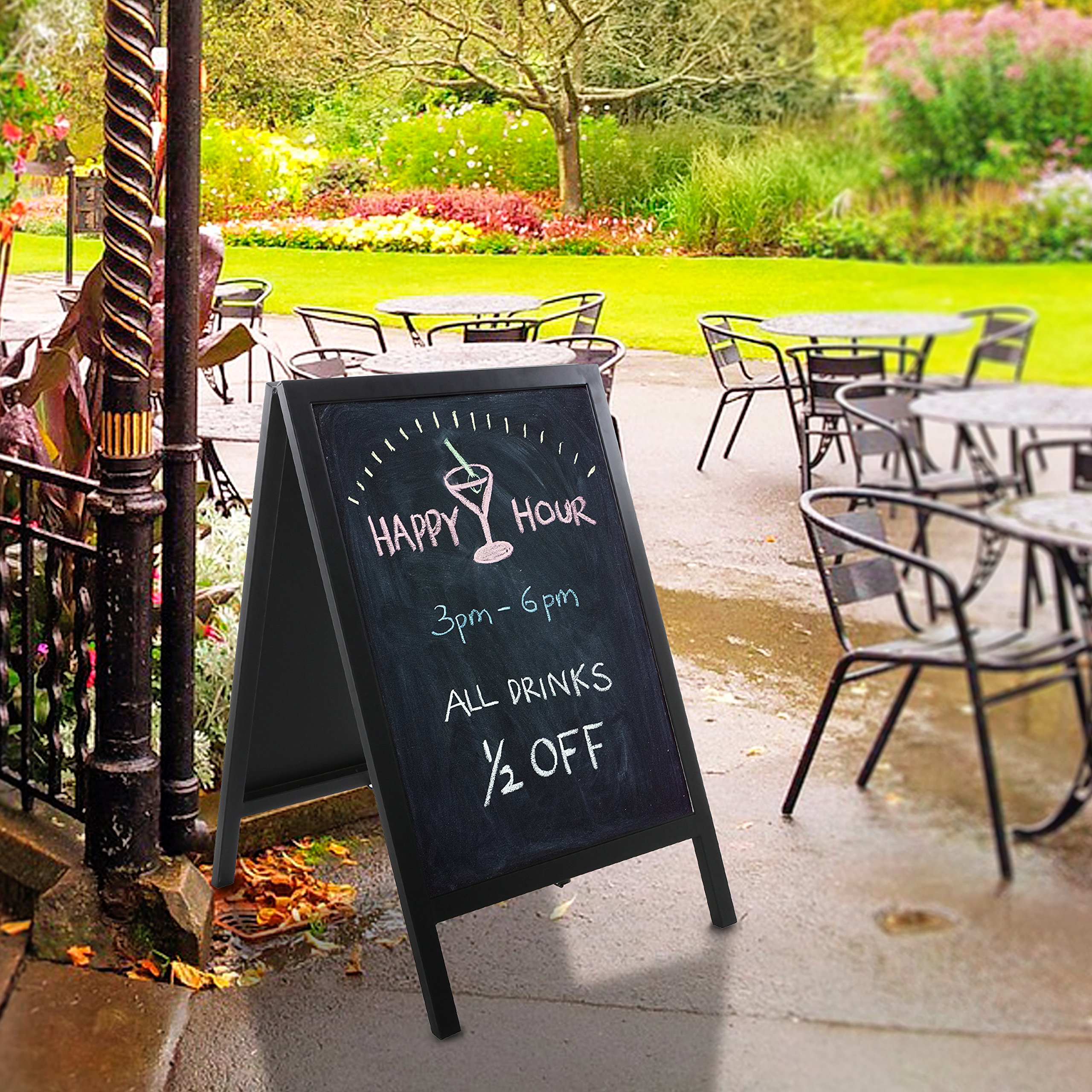 MyGift Freestanding Black Metal A Frame Chalkboard Sign, Sidewalk