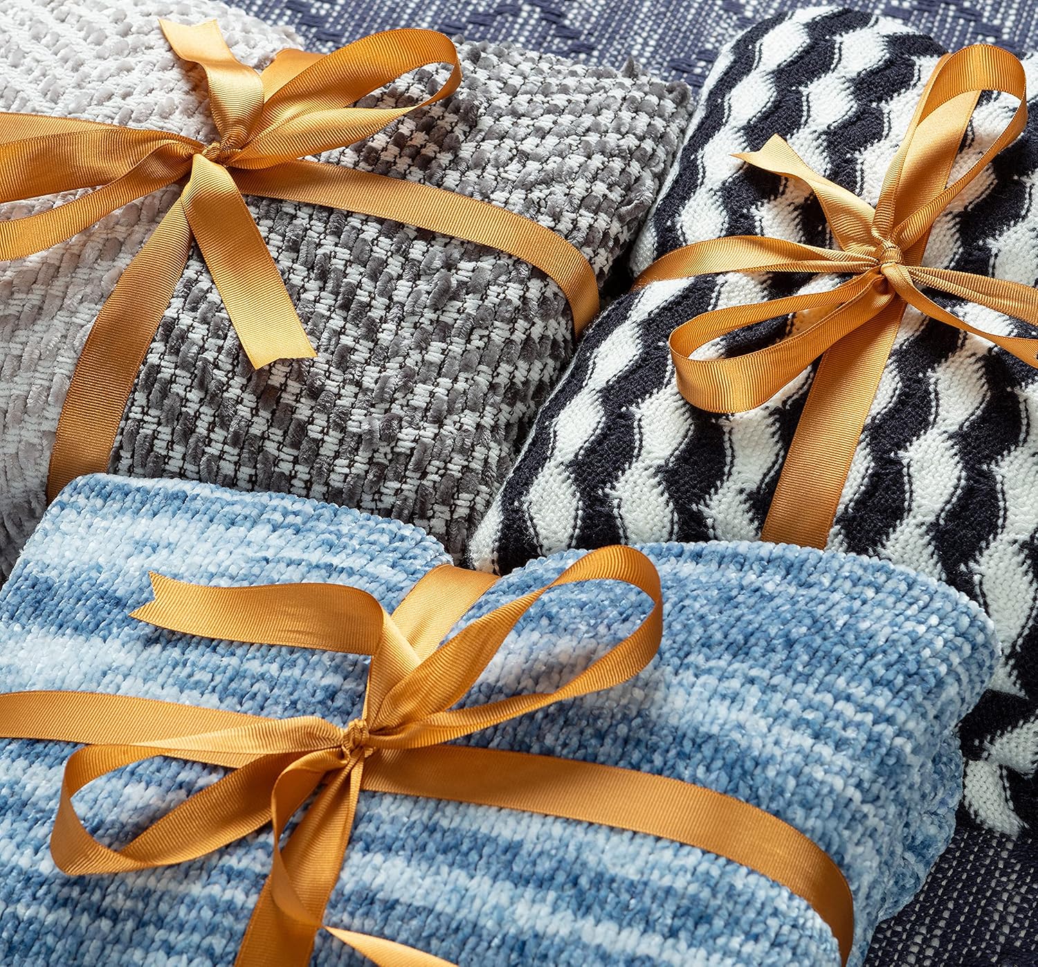 Taupe and Cream Knitted Chenille Throw Blanket with Fringe