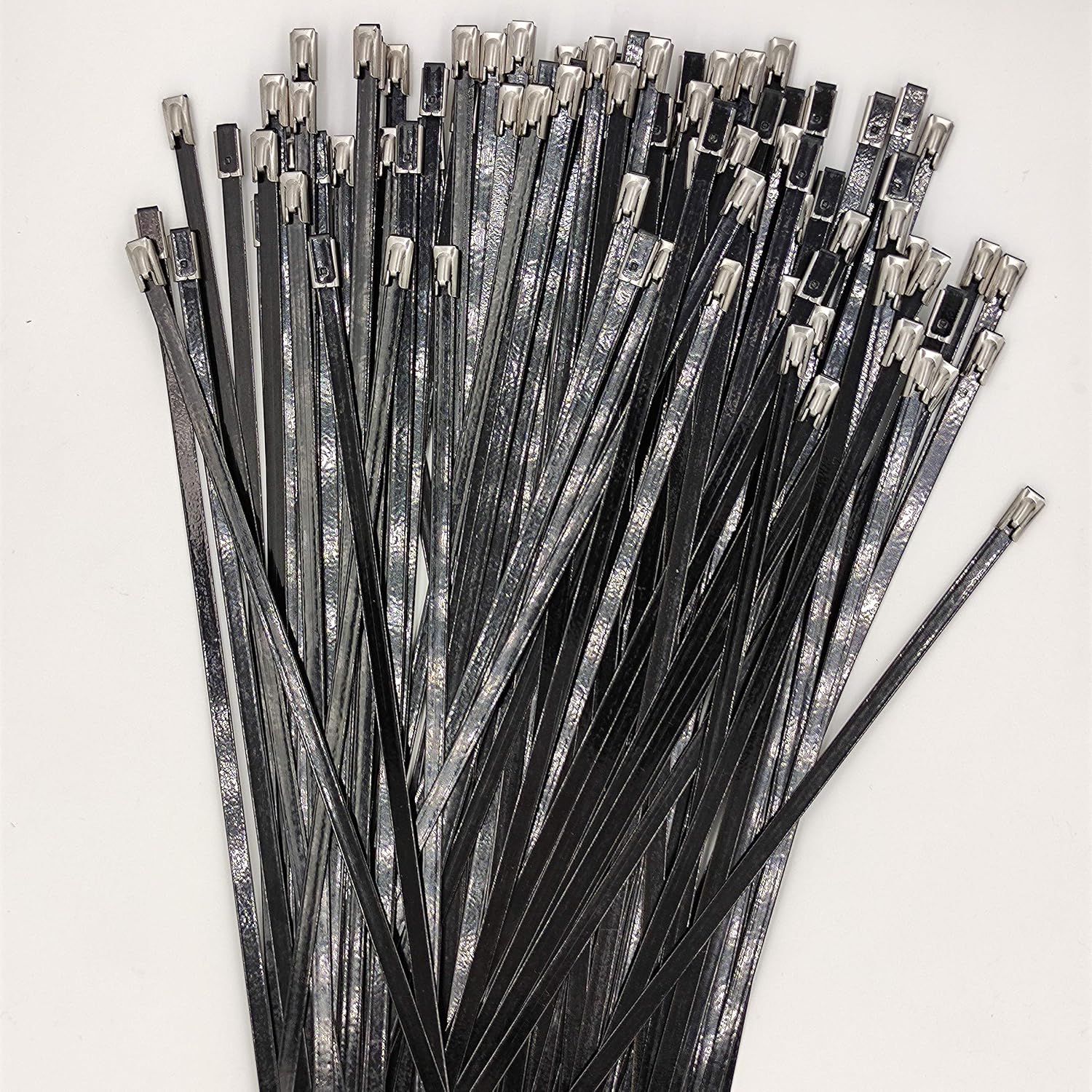 SYD 12 Inch Metal Cable Ties (100 Pieces) Heavy Duty 304 Stainless Steel Zip Ties (BLACK)