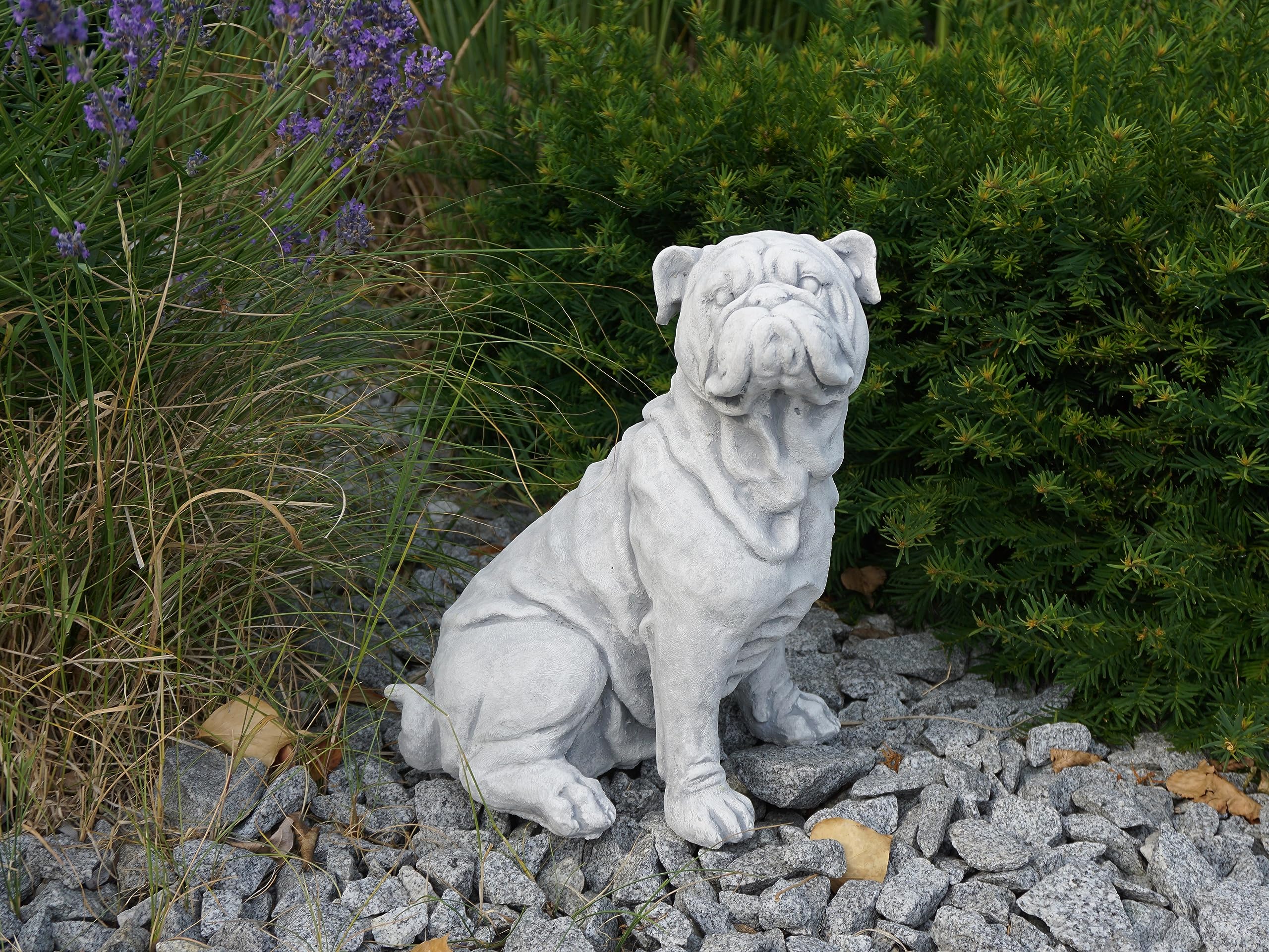 gartendekoparadies.de Bulldog inglese pietra pietra H 32 cm 10 kg grigio antigelo in gres per esterni