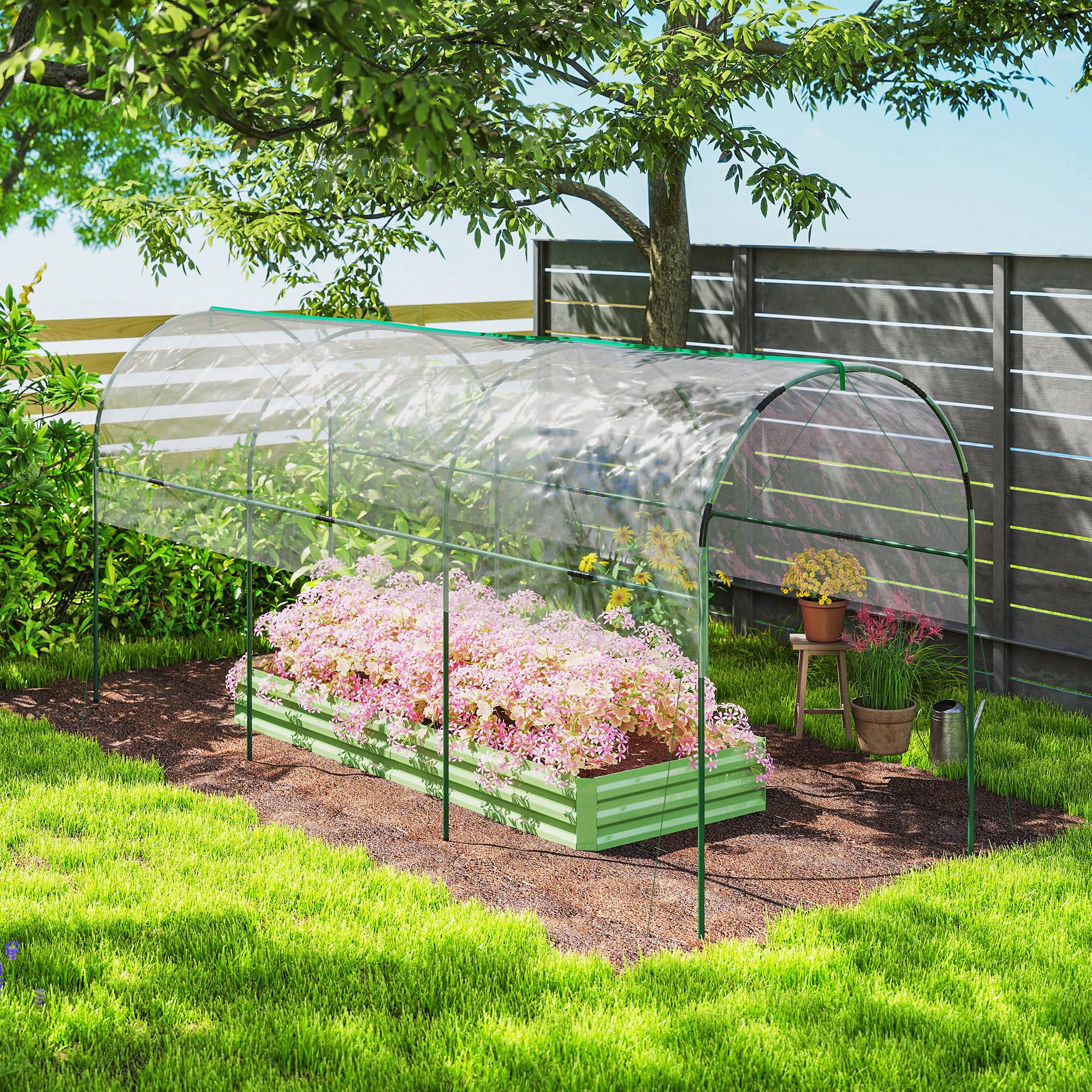 Outsunny Serre de Jardin, Serre à tomates, bâche renforcée, châssis en Acier, pour légumes Plantes Fleurs, pour extérieur, 400 x 120 x 170 cm, Transparent