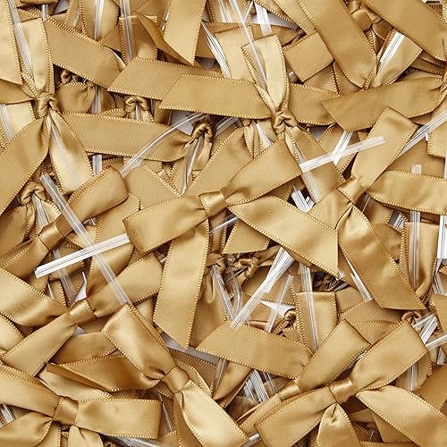 Miniatura 9 de Juvale Lazos de satén torcidos  Acentos de lazo dorado  Mini cintas para manualidades y decoración de bolsas de golosinas, paquete de 100, bandas de