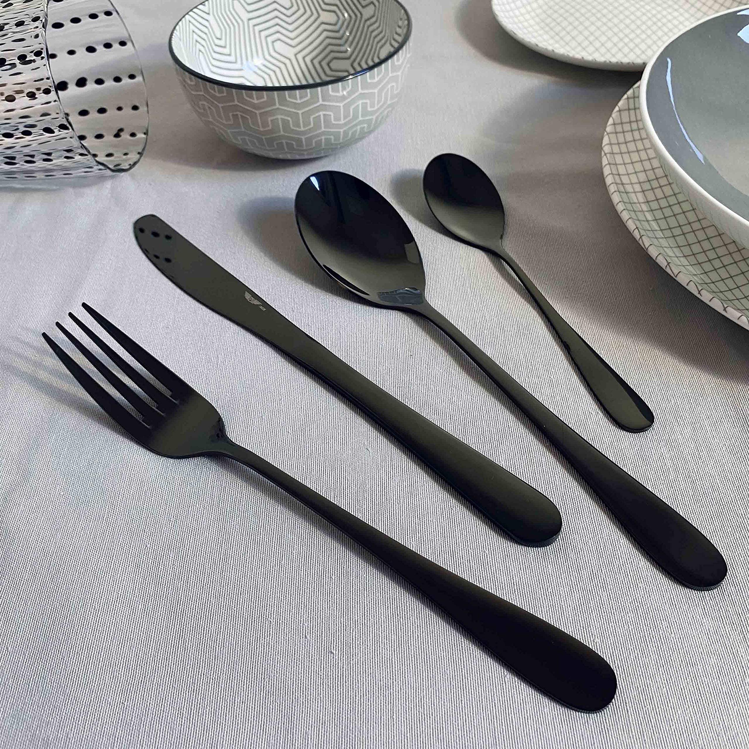 Pintinox Juego de 24 cubiertos Princess de acero inoxidable, color negro, con caja de regalo (6 personas)