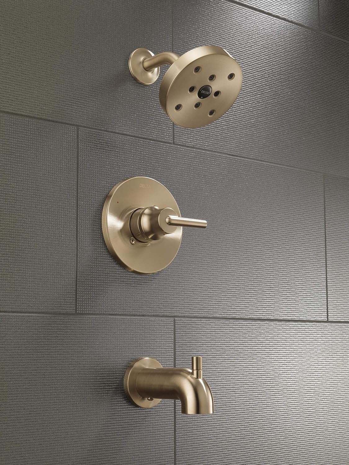 Delta Faucet Trinsic 14 Series Single-Function Tub and Shower Trim Kit with Single-Spray H2Okinetic Shower Head, Champagne Bronze T14459-CZ (Valve Not Included) - Single Handle Tub And Shower Faucets - 