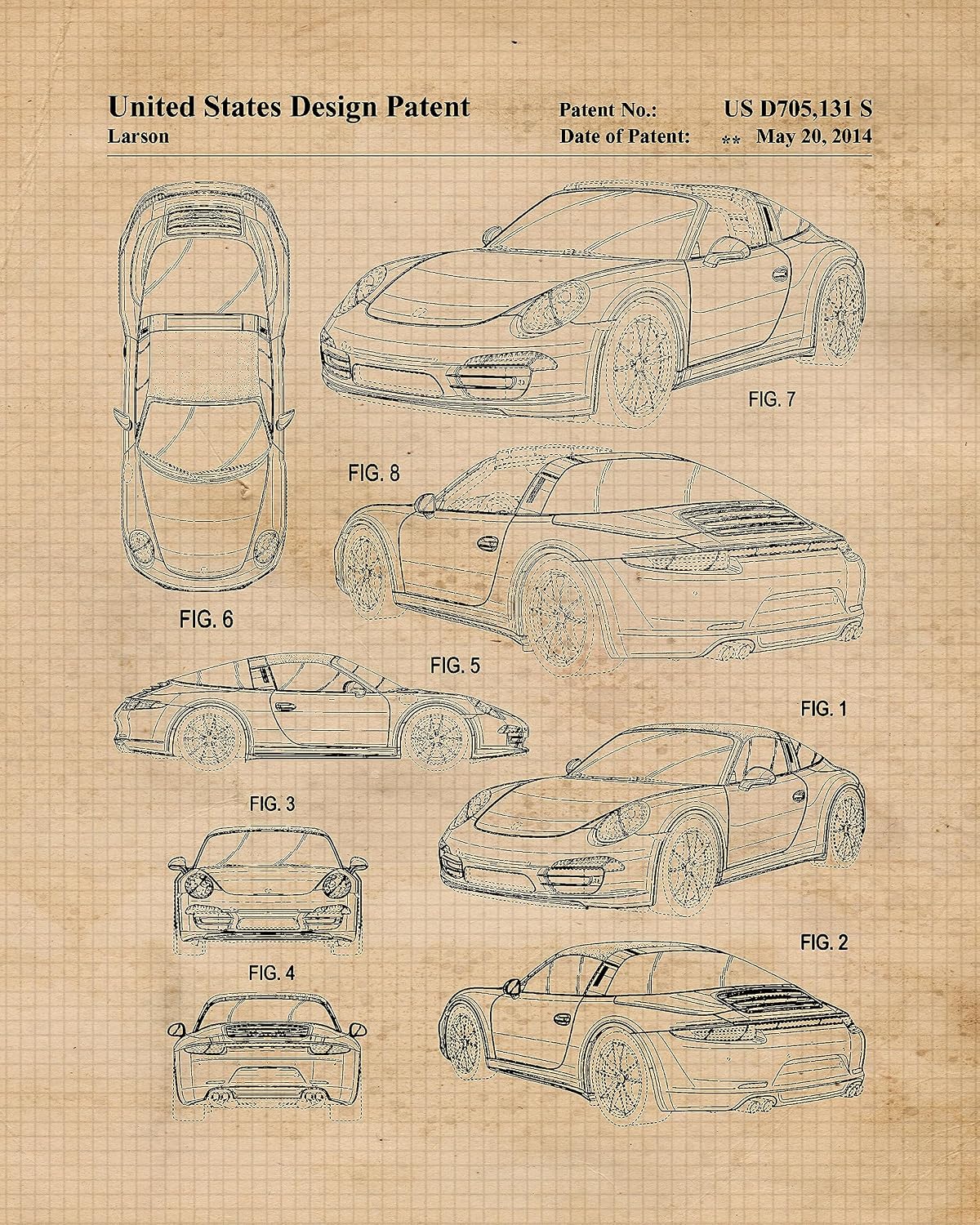 STARS BY NATURE Classic 911 Auto Patent Prints, 6 (8x10) Unframed Photos, Wall Art Decor for Home Work Office Ferdinand Porsche Garage Parts Speed Gear Shop Tech School Student Teacher F1 Team Coach