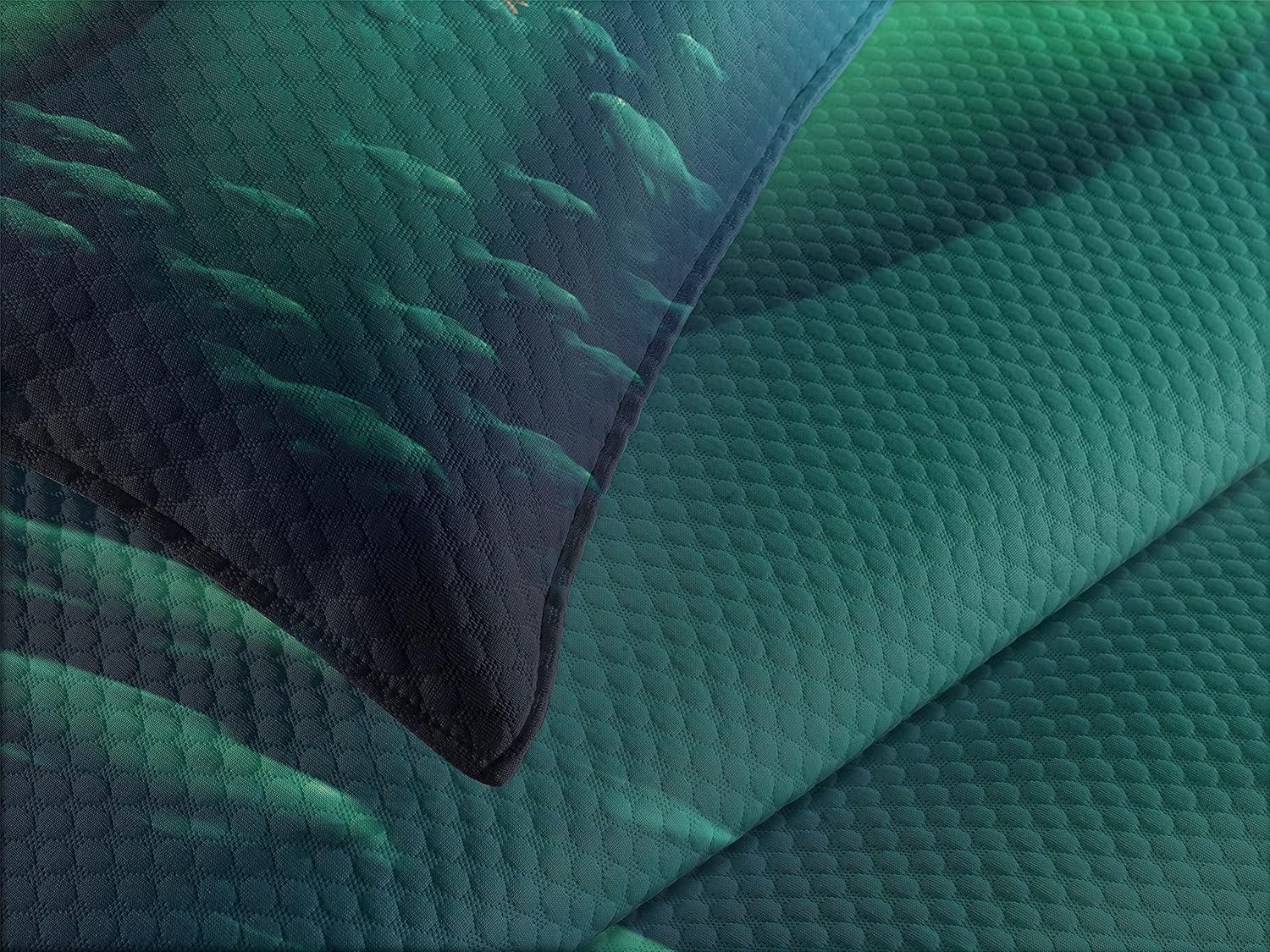 Ambesonne Mermaid Bedspread, Mermaid with Fish in Sunbeams Sun Rays Underwater World, Decorative Quilted 3 Piece Coverlet Set with 2 Pillow Shams, King Size, Purple Green