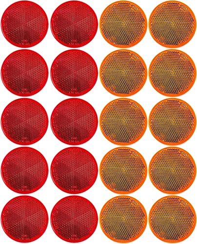 Todas las piezas de camión de estrella 10 ámbar + 10 rojos Bicicleta reflectora redonda de 2 pulgadas, remolque, camión, barco, buzón, construcción,