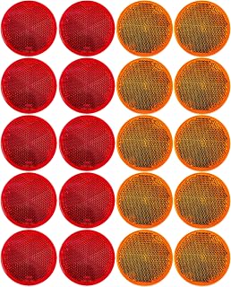 [10x Amber + 10x Red 2" Inch Round Reflector Bike Trailer Truck Boat Mailbox Construction Equipment SUV RV Camper Safety Industrial Fence Gate Posts Super Strong Adhesive DOT/SAE