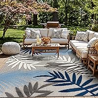 Rugshop Blue Palm Frond 5x7 Indoor/Outdoor Area Rug - Non-Shedding, Fade-Resistant, Easy Clean for Patio Deck Living Room